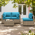 8PCS Patio Sectional Cushion Set 4 inches thickness Aqua Blue