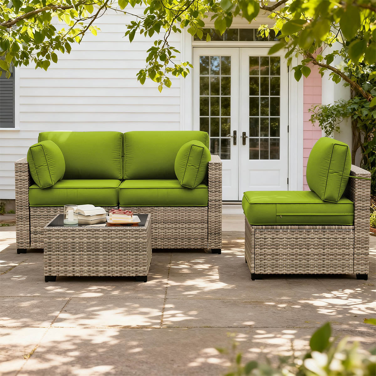 8PCS Patio Sectional Cushion Set 4 inches thickness Grass Green