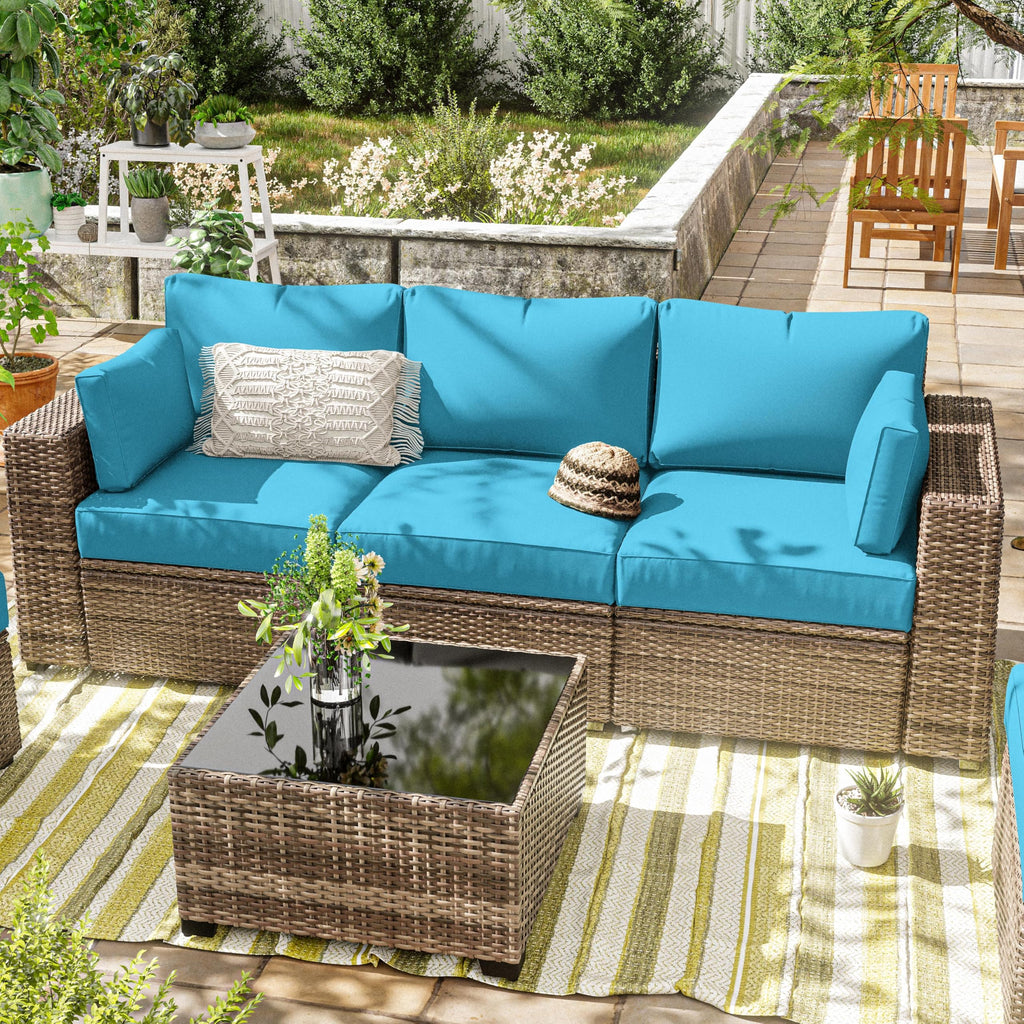 WNP cushion 8PCS Patio Sectional Cushion Set 4 inches thickness Aqua Blue