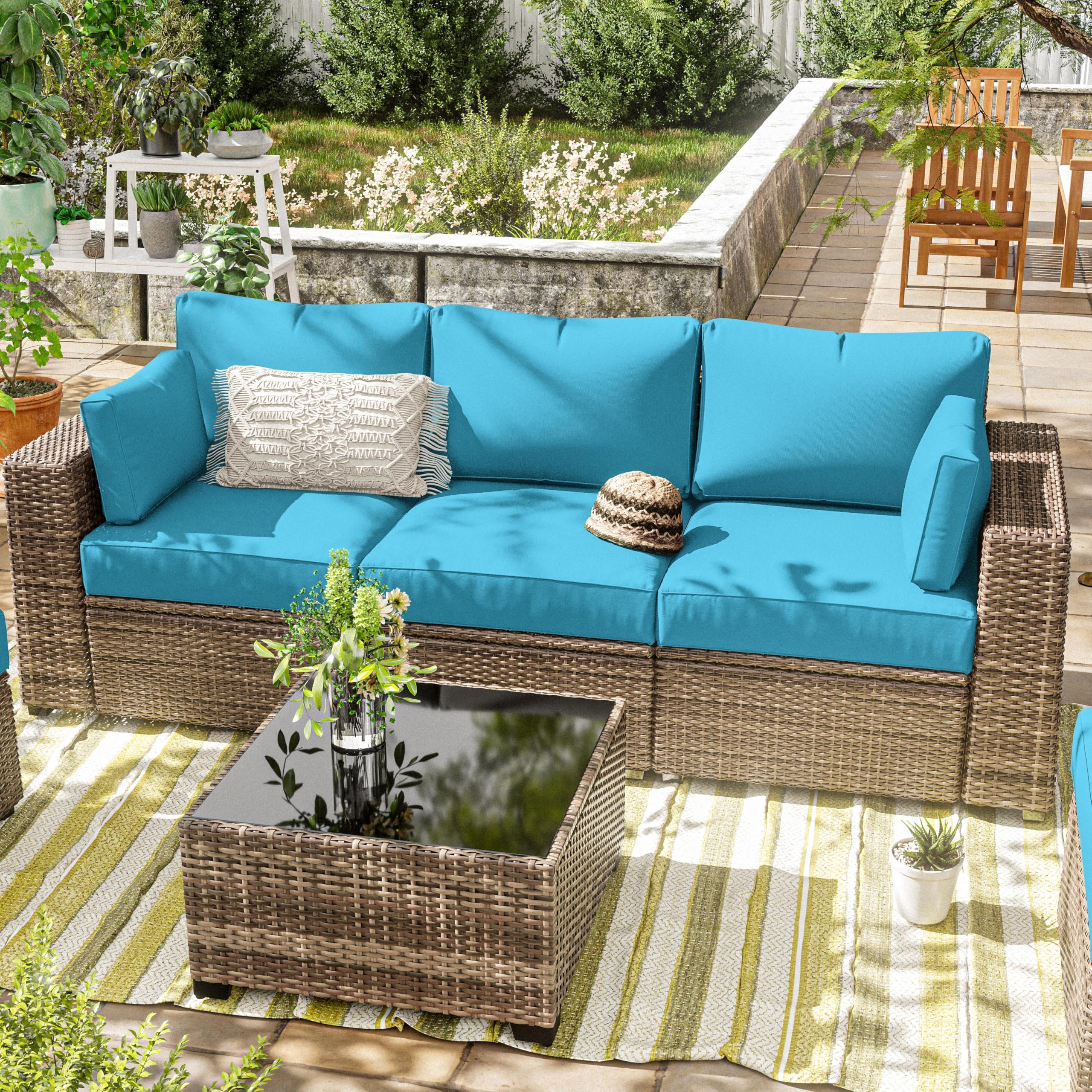 WNP cushion 8PCS Patio Sectional Cushion Set 4 inches thickness Aqua Blue