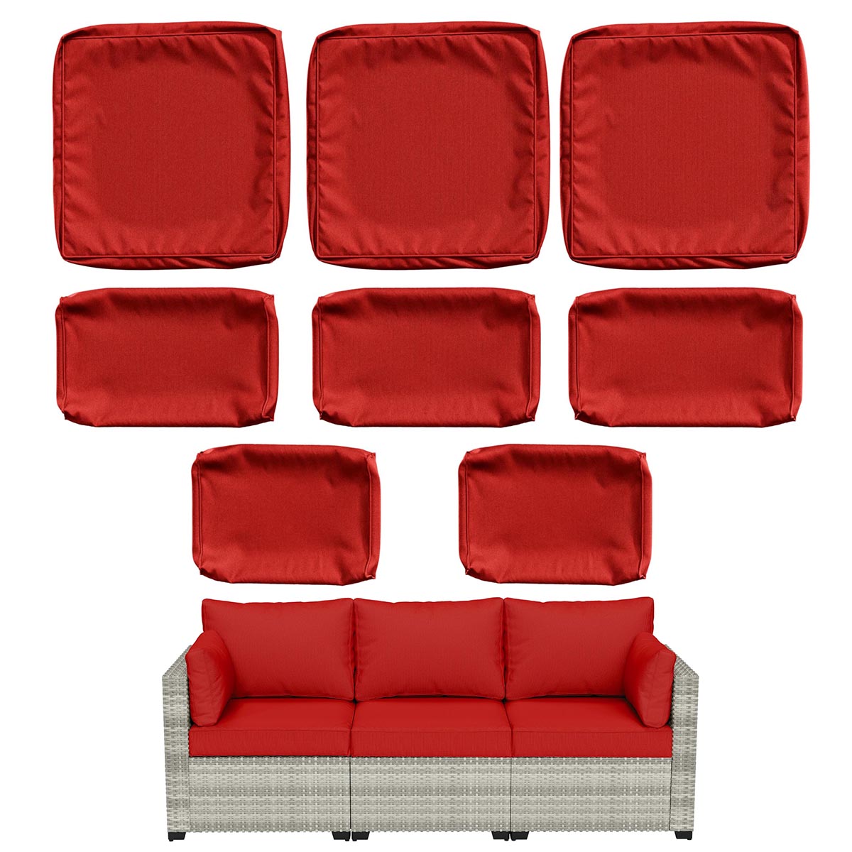WNP cushion 8PCS Outdoor Replacement Cushion Covers for Patio Furniture Red