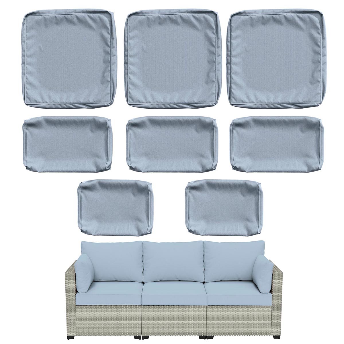WNP cushion 8PCS Outdoor Replacement Cushion Covers for Patio Furniture Sky Blue