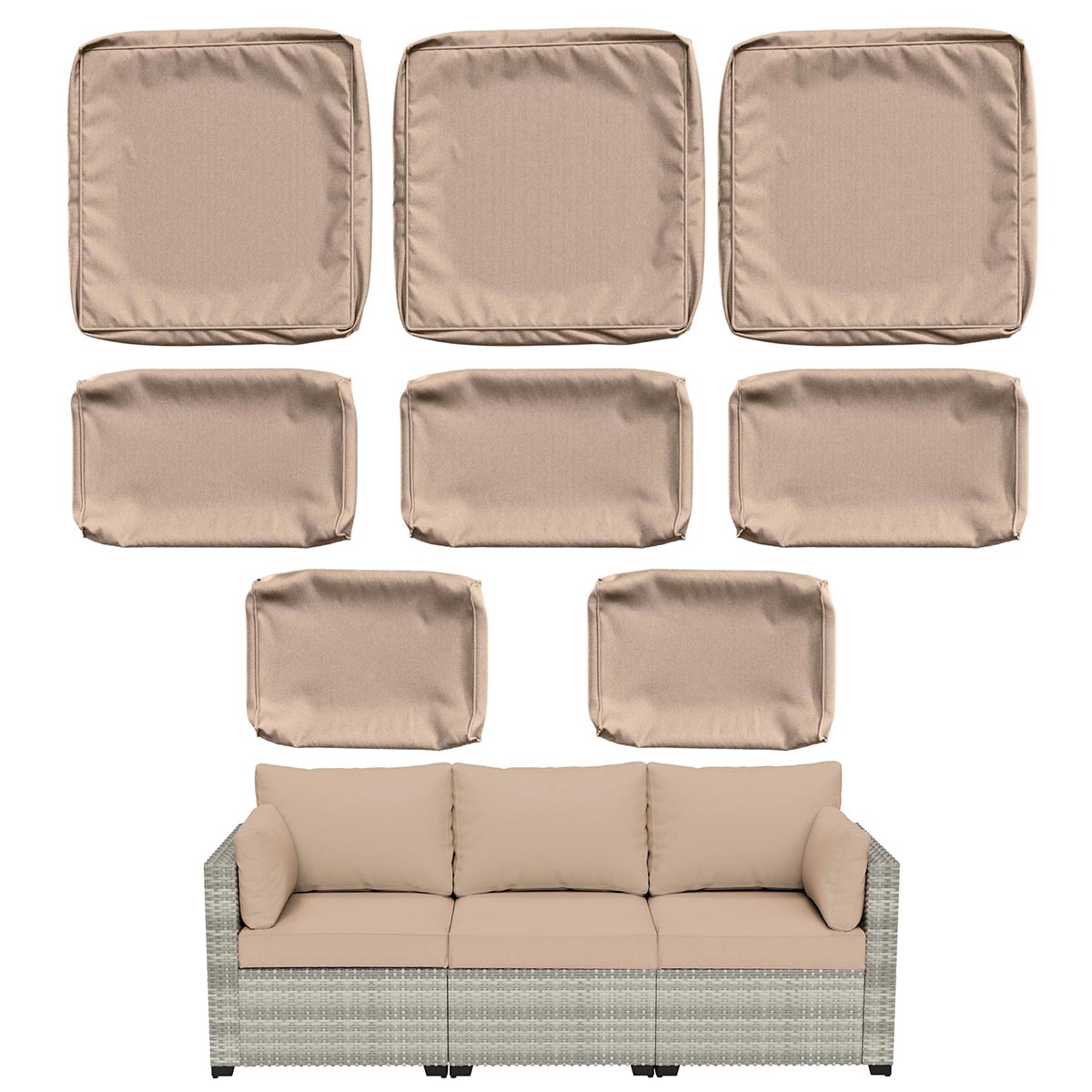 WNP cushion 8PCS Outdoor Replacement Cushion Covers for Patio Furniture Sand