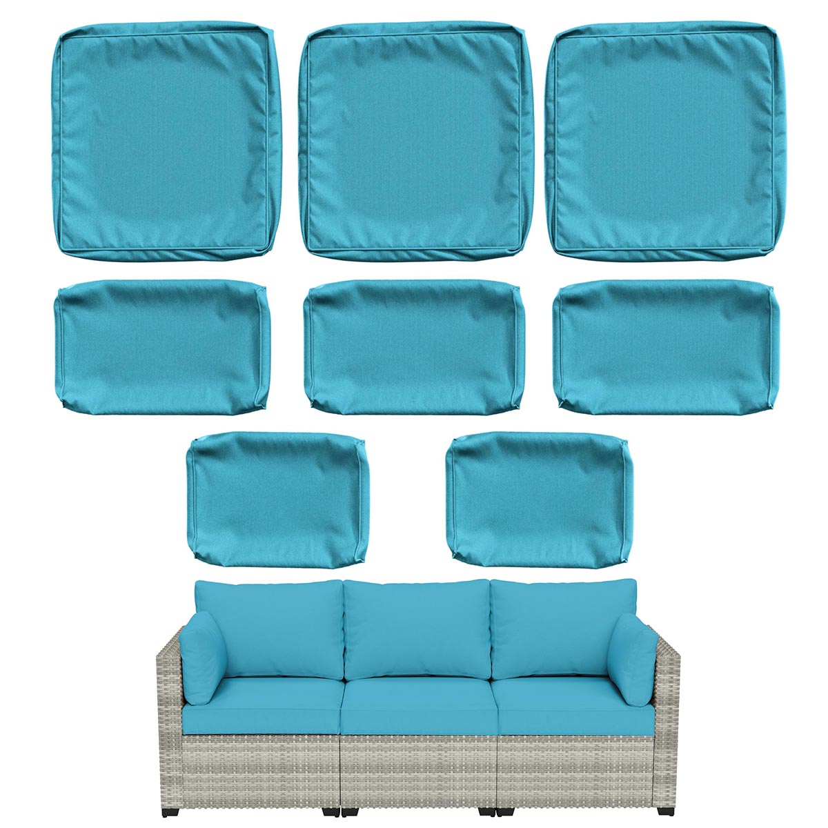 WNP cushion 8PCS Outdoor Replacement Cushion Covers for Patio Furniture Aqua Blue