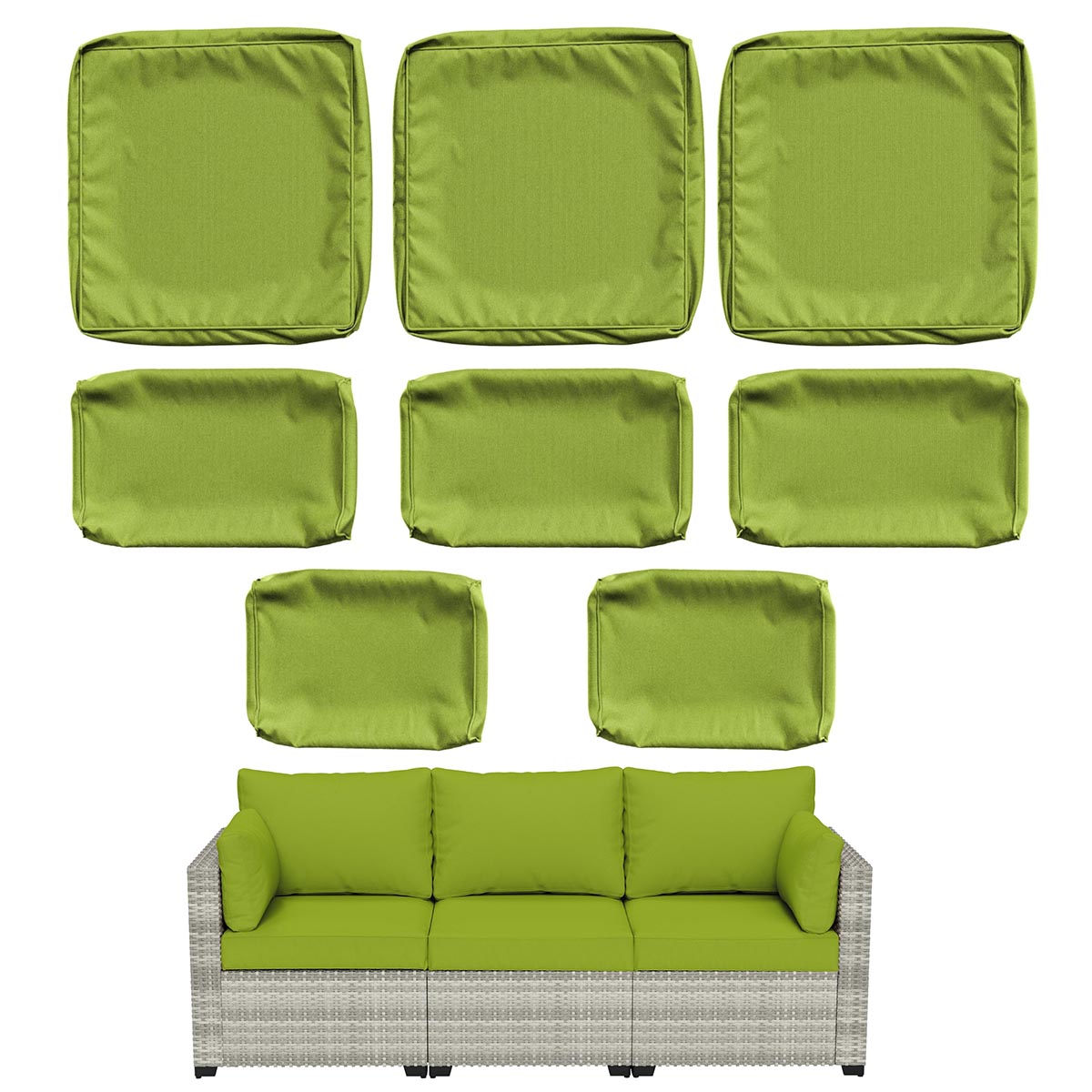 WNP cushion 8PCS Outdoor Replacement Cushion Covers for Patio Furniture Grass Green