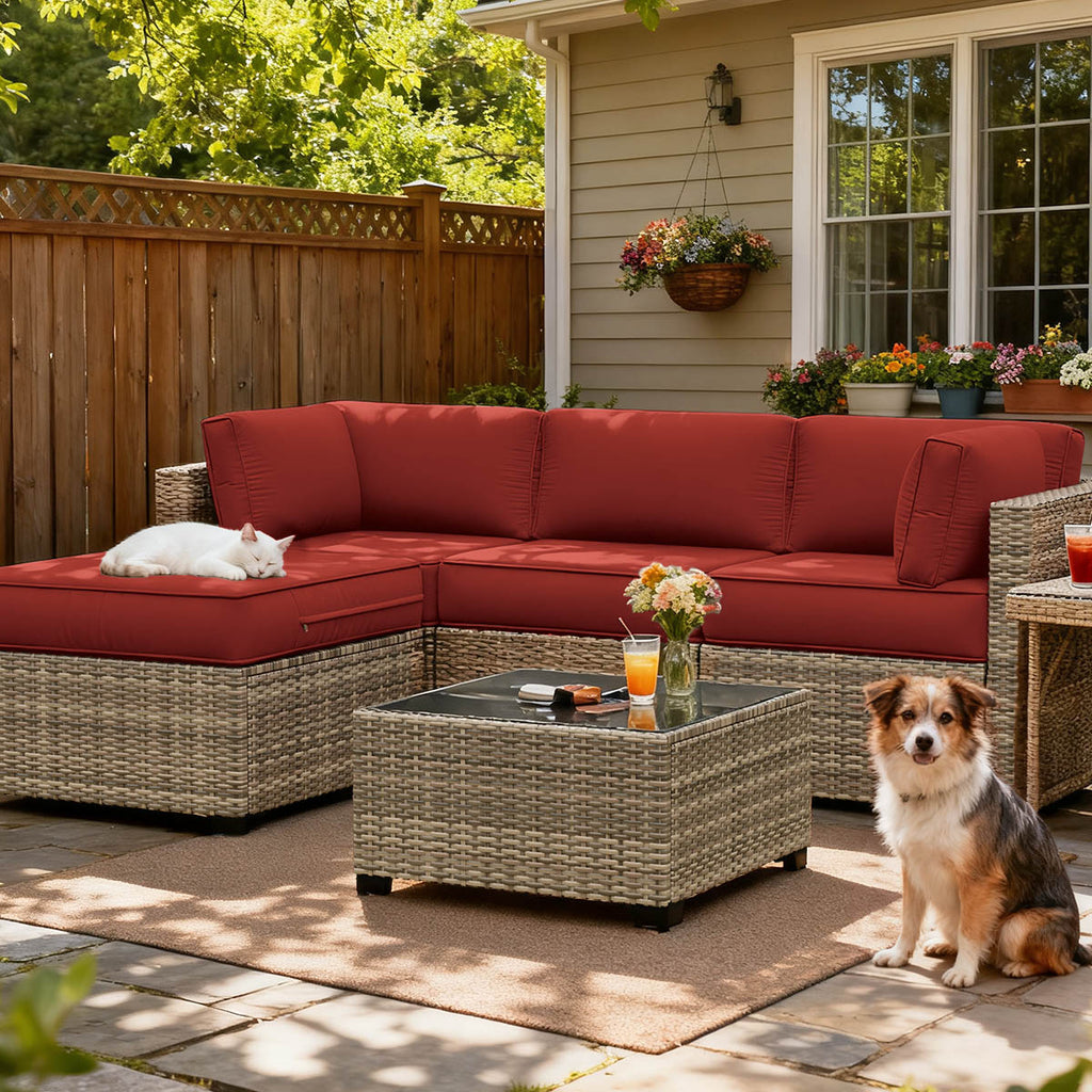 9PCS Patio Sectional Cushion Set, 4 inches Terra Red