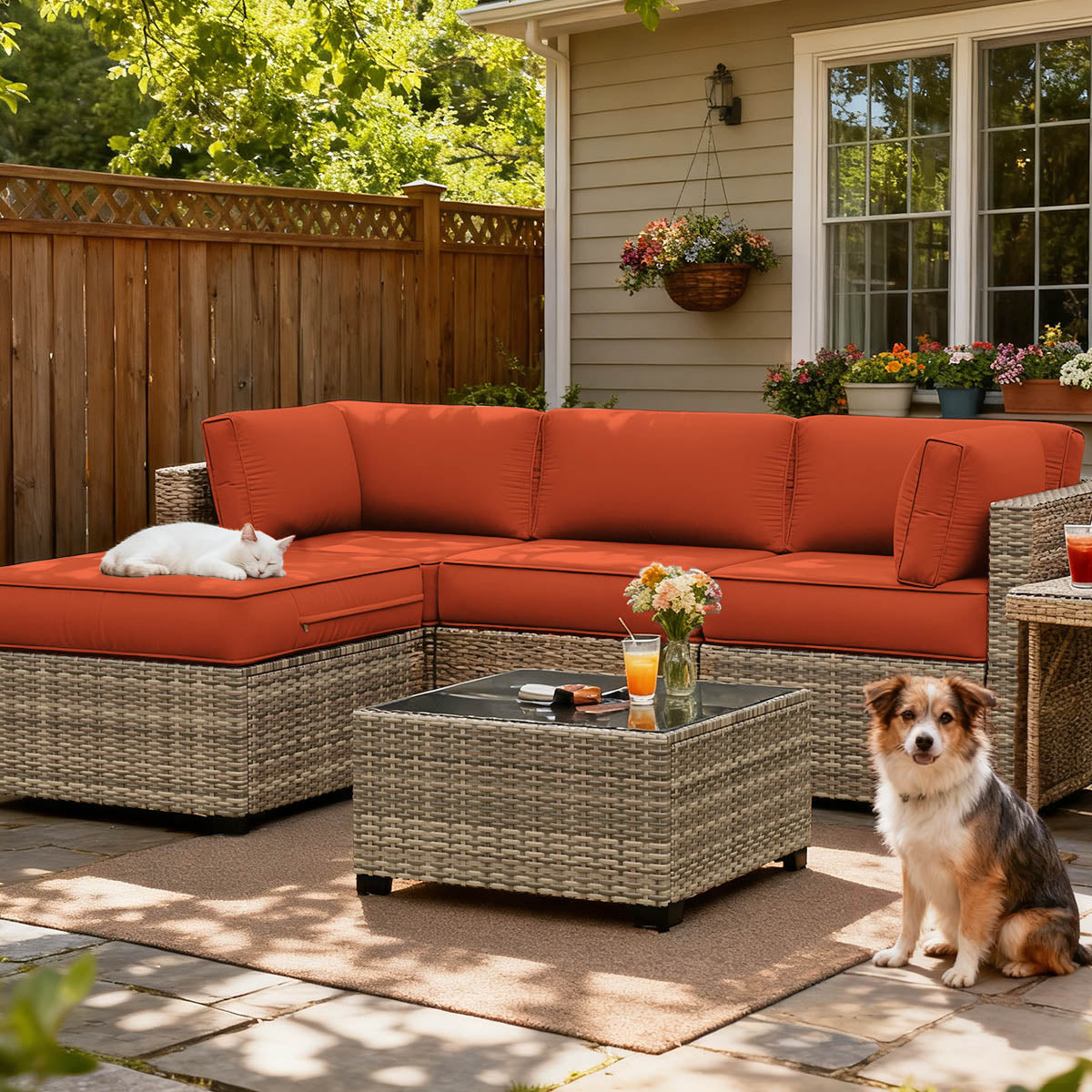 9PCS Patio Sectional Cushion Set, 4 inches Orange Red