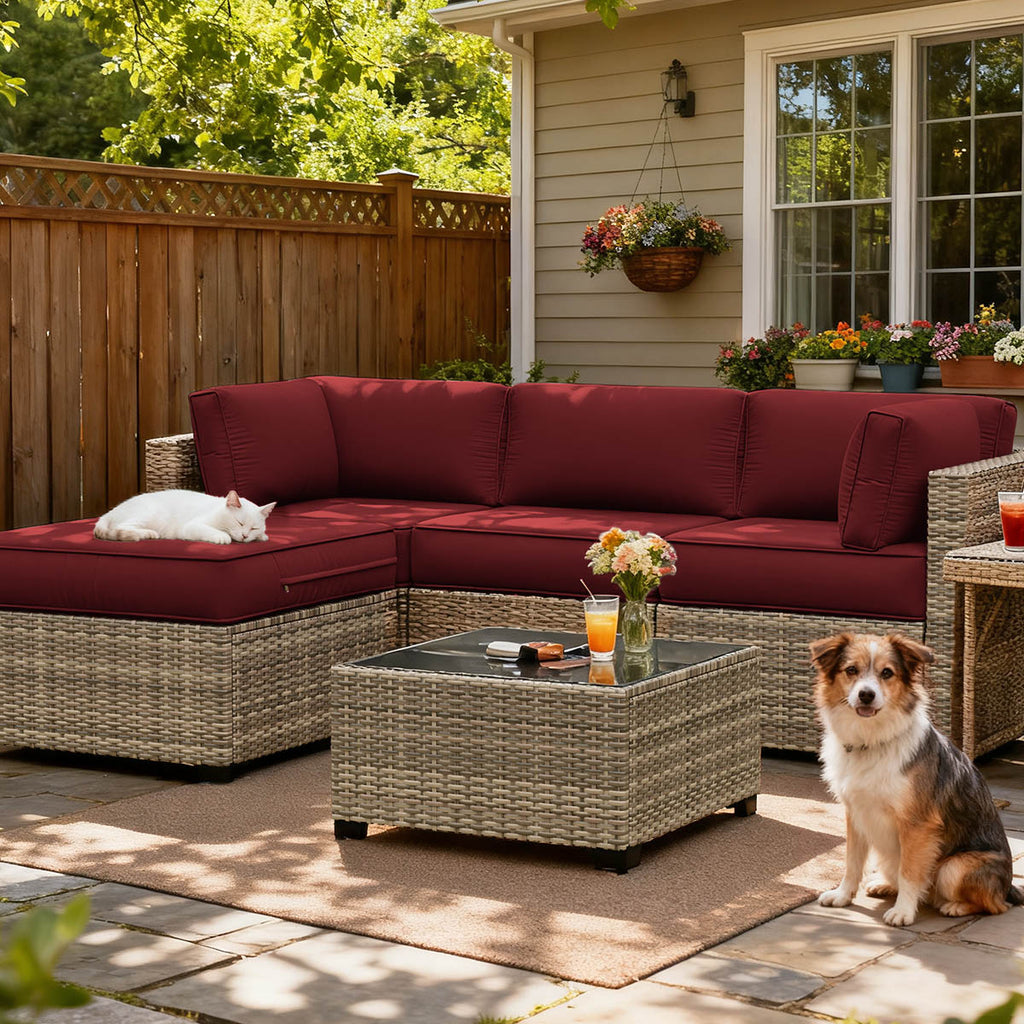 9PCS Patio Sectional Cushion Set, 4 inches Burgundy