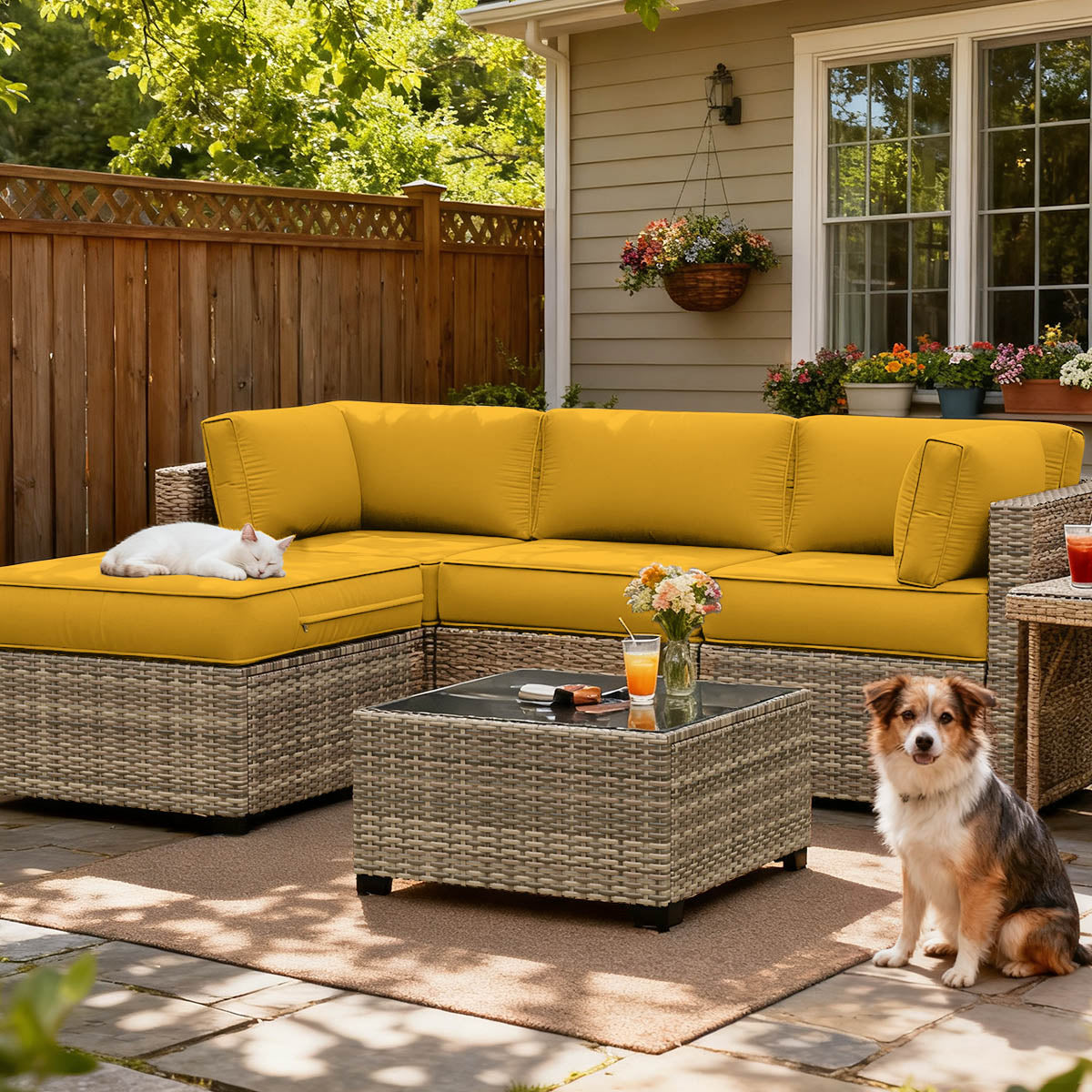 9PCS Patio Sectional Cushion Set, 4 inches Yellow