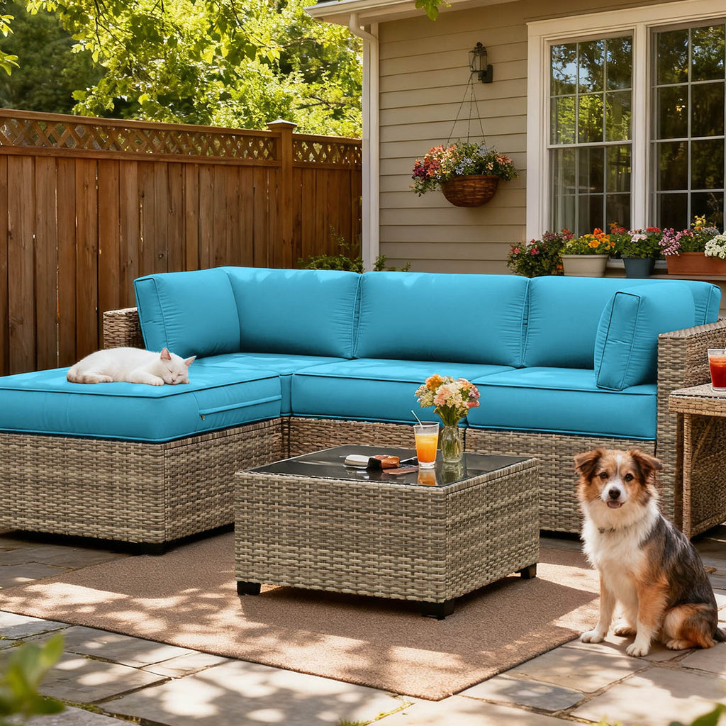 9PCS Patio Sectional Cushion Set, 4 inches Aqua Blue