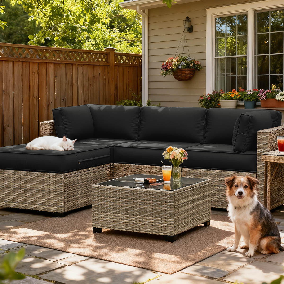 9PCS Patio Sectional Cushion Set, 4 inches Black