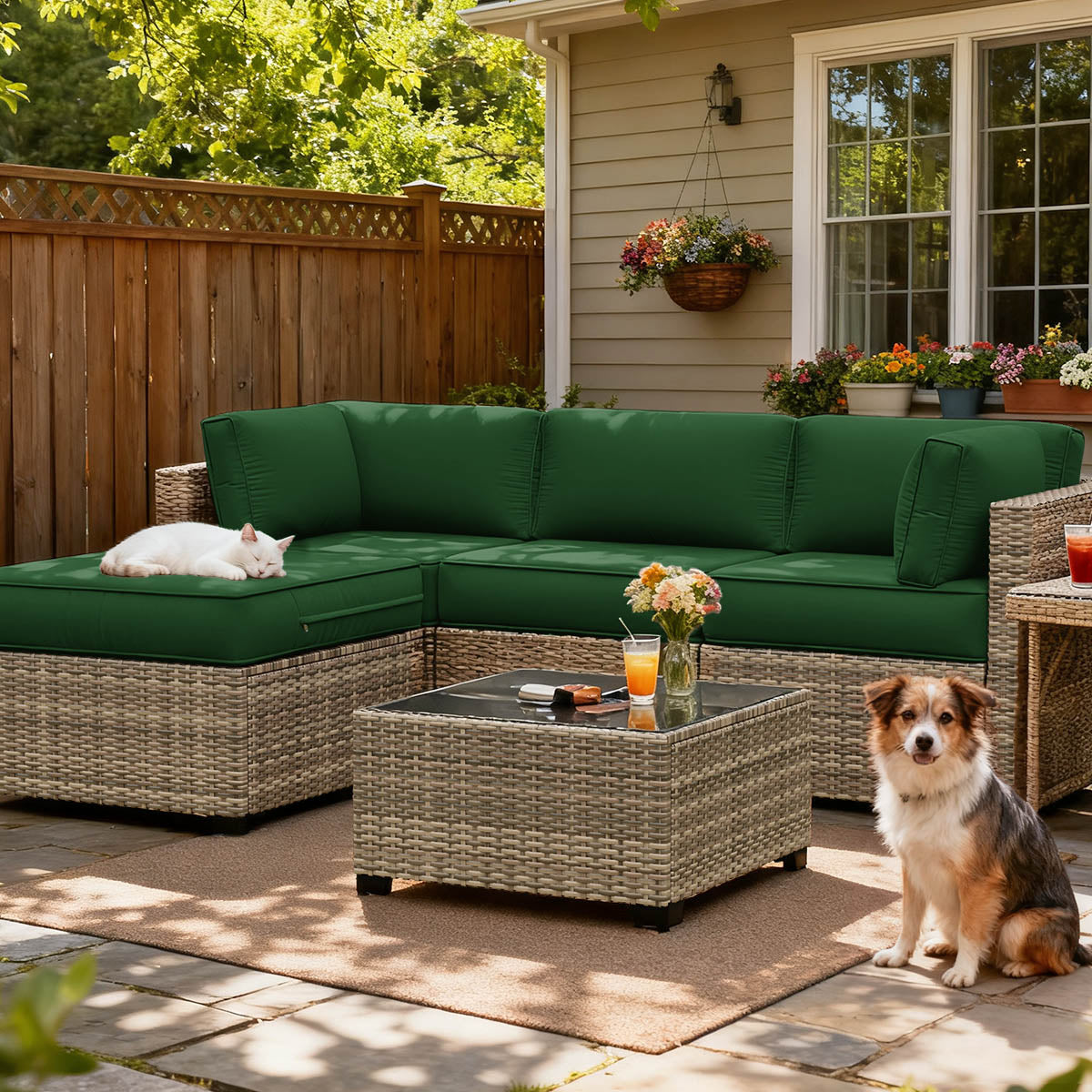 9PCS Patio Sectional Cushion Set, 4 inches Olive Green