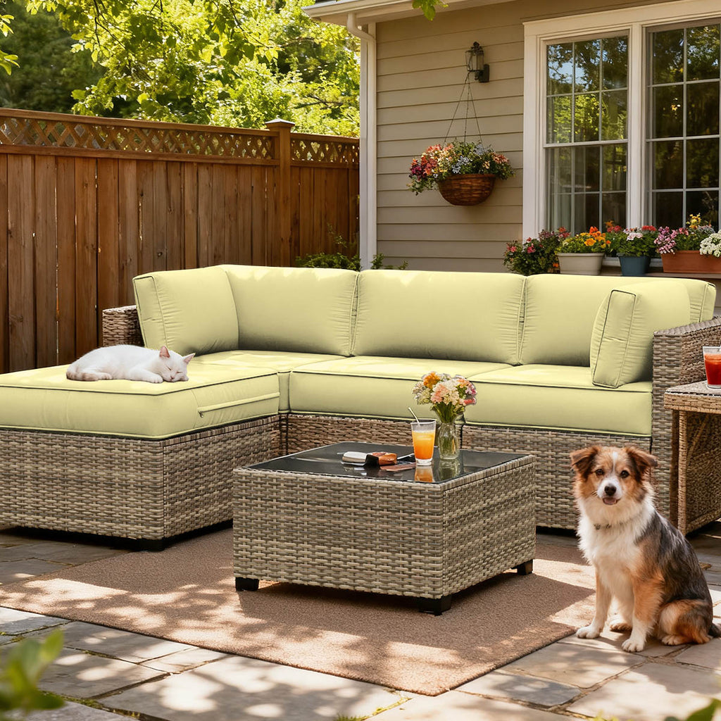 9PCS Patio Sectional Cushion Set, 4 inches Light Yellow