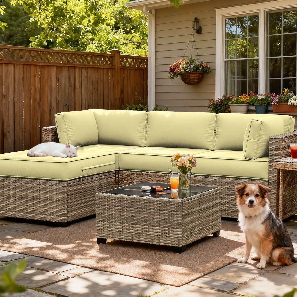 9PCS Patio Sectional Cushion Set, 4 inches Light Yellow