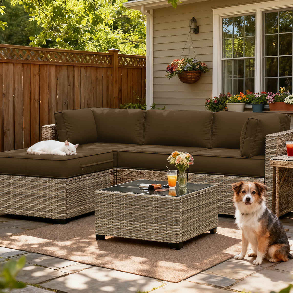 9PCS Patio Sectional Cushion Set, 4 inches Brown