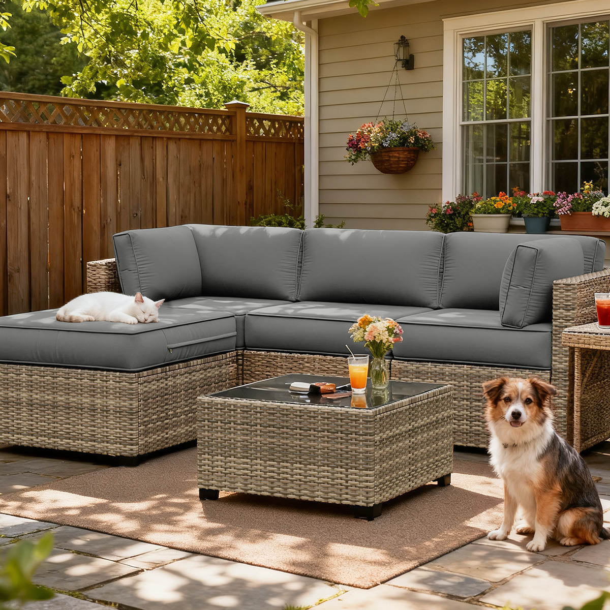 9PCS Patio Sectional Cushion Set, 4 inches Light Gray