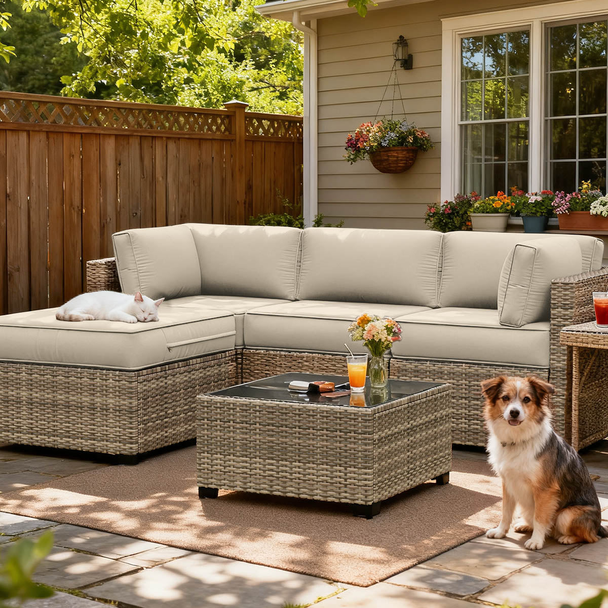 9PCS Patio Sectional Cushion Set, 4 inches Cream