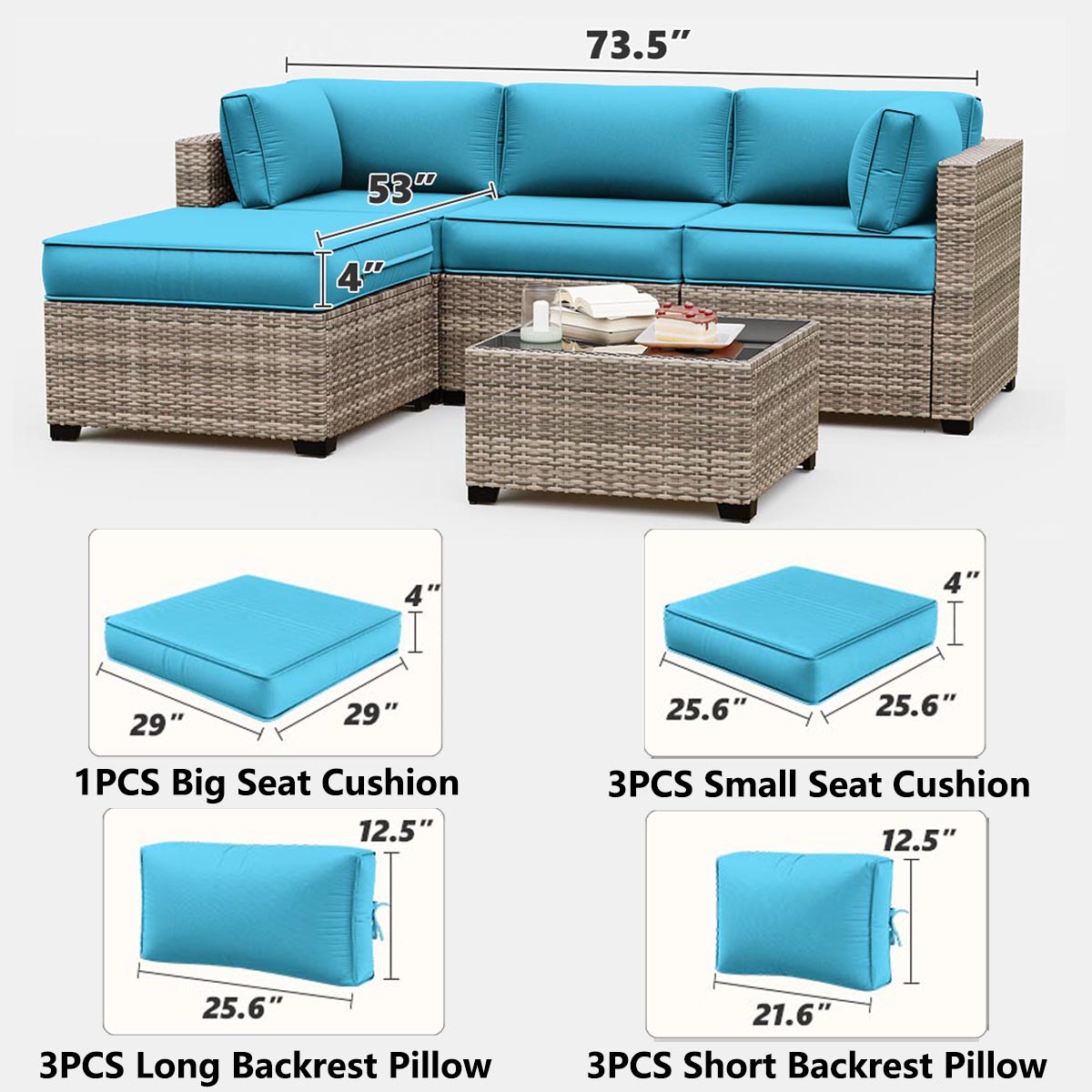 WNP cushion 9PCS Patio Sectional Cushion Set, 4 inches