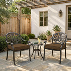 Brown outdoor seat cushions for patio chairs and outdoor furniture.