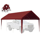 Burgundy Heavy duty carport cover with elastic ball bungees, waterproof UV-resistant canopy tarp for outdoor vehicle protection.