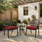 Burgundy outdoor seat cushions for patio chairs and outdoor furniture.