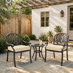 Cream outdoor seat cushions for patio chairs and outdoor furniture.