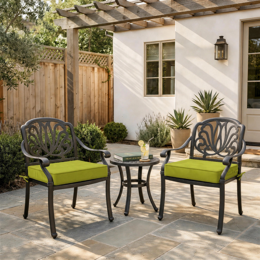 Grass Green outdoor seat cushions for patio chairs and outdoor furniture.