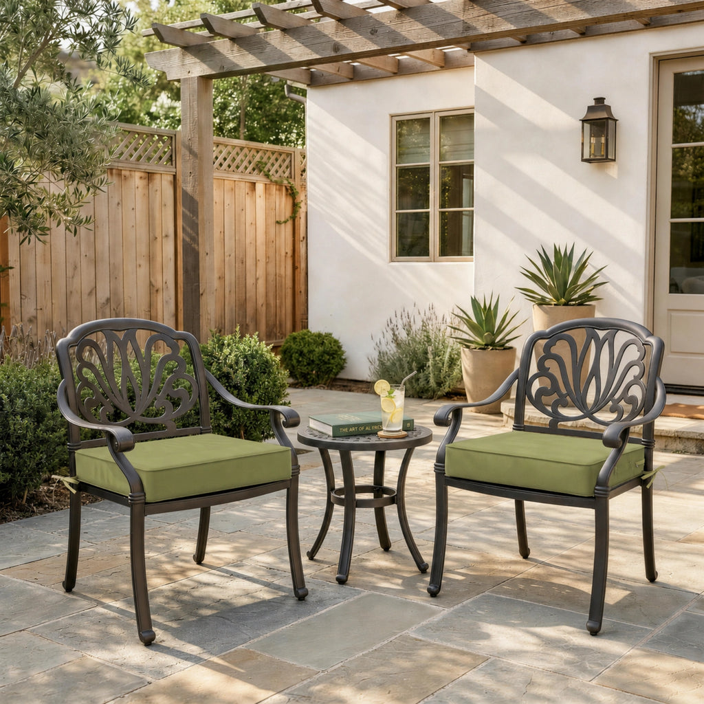 Light Green outdoor seat cushions for patio chairs and outdoor furniture.