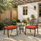 Orange Red outdoor seat cushions for patio chairs and outdoor furniture.
