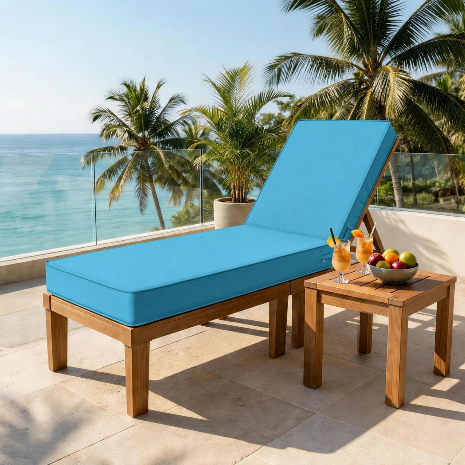 Outdoor Chaise Lounge Cushion-Aqua Blue