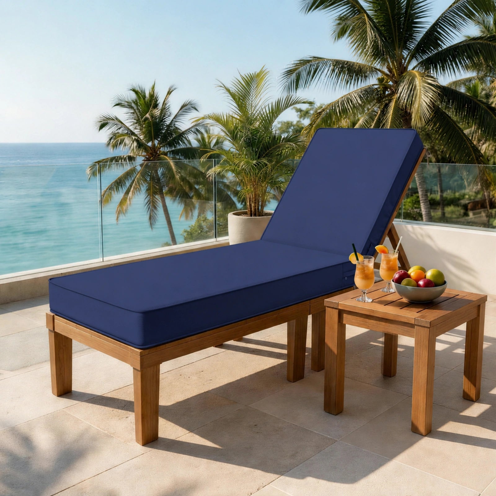 Outdoor Chaise Lounge Cushion-Blue