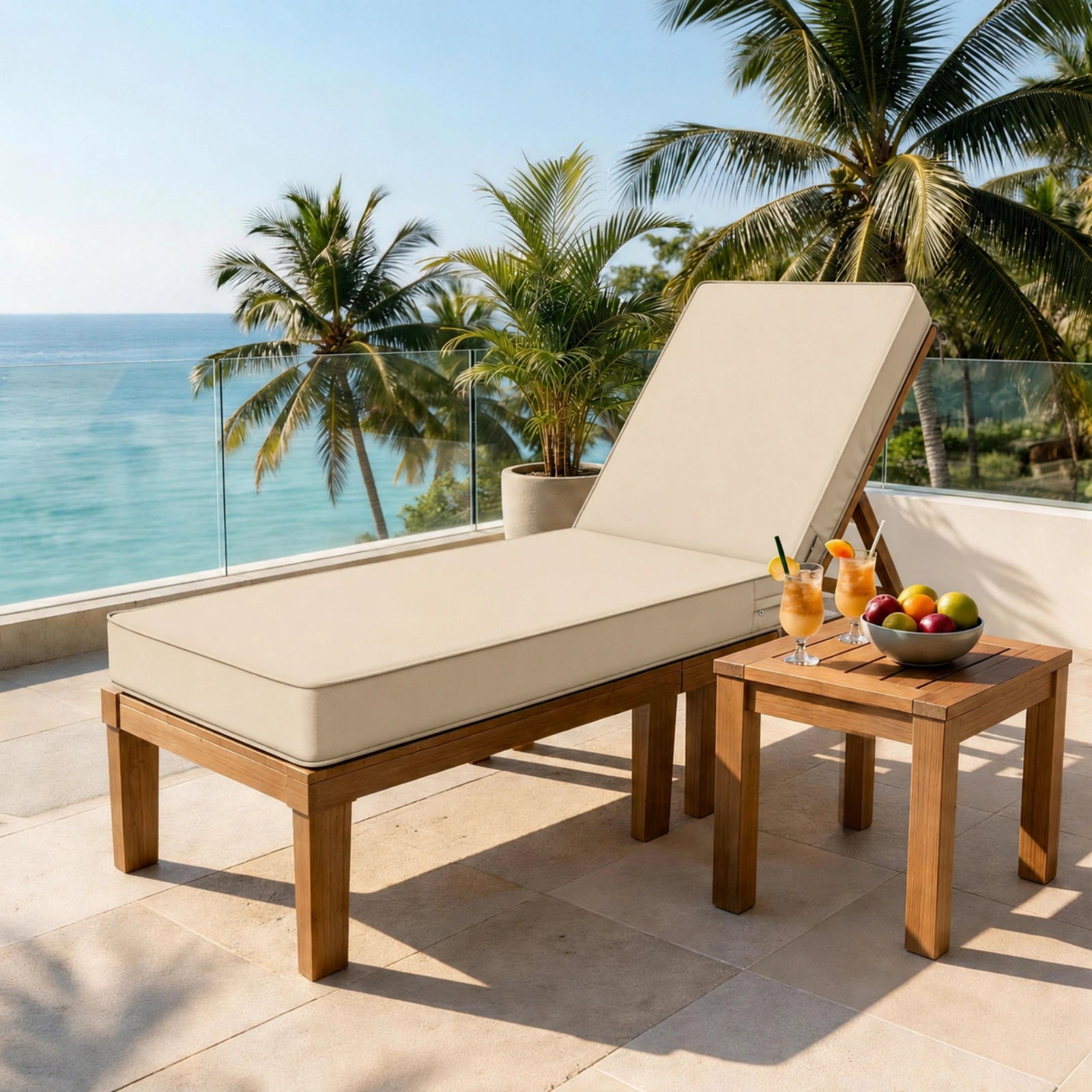 Outdoor Chaise Lounge Cushion-Cream