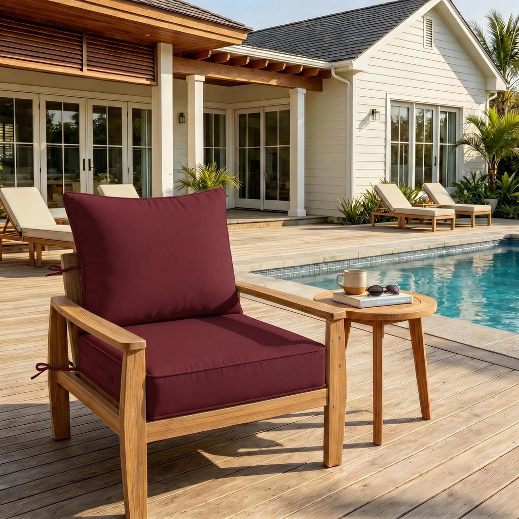 Outdoor Deep Seat Cushion Pillow Set-Burgundy