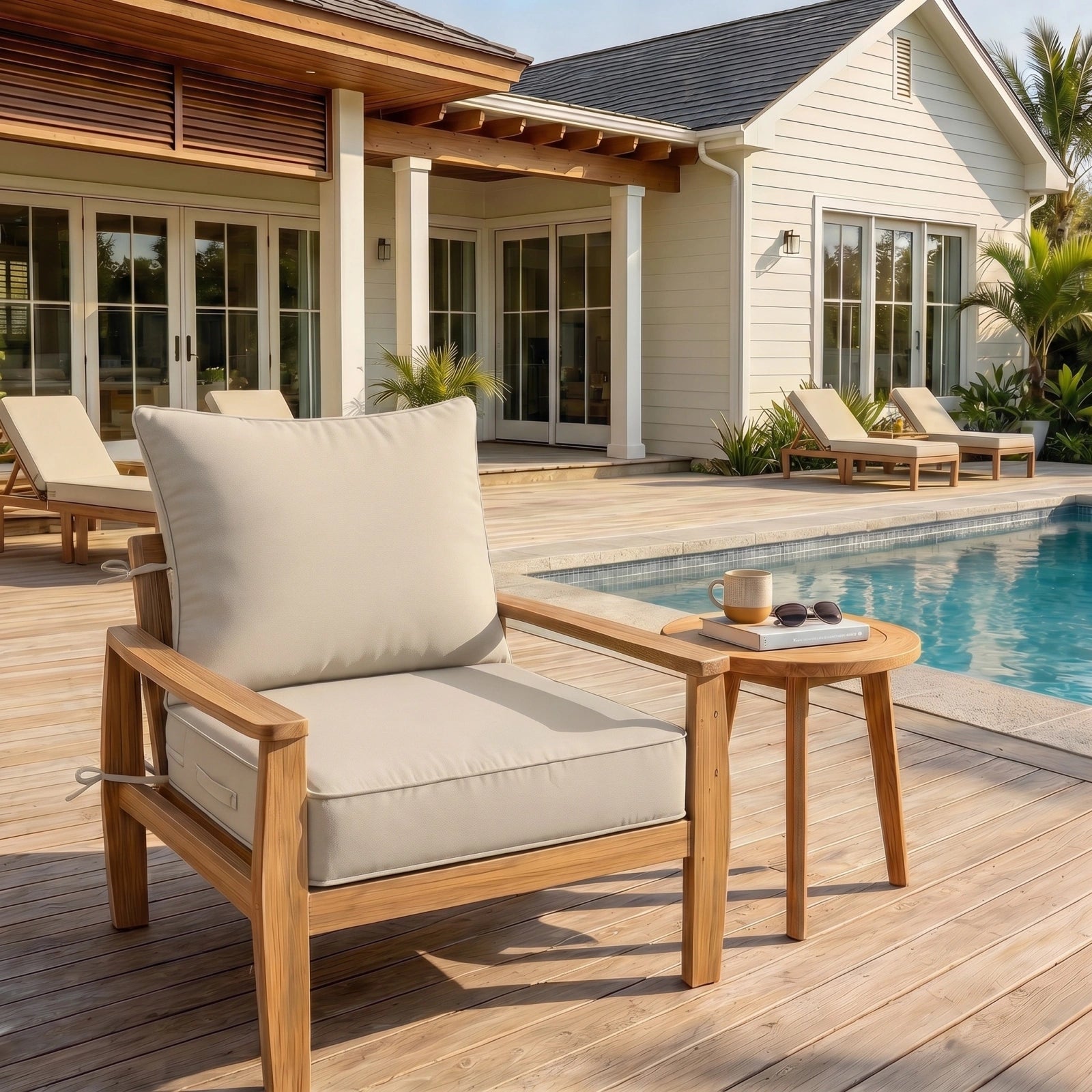 Outdoor Deep Seat Cushion Pillow Set-Cream