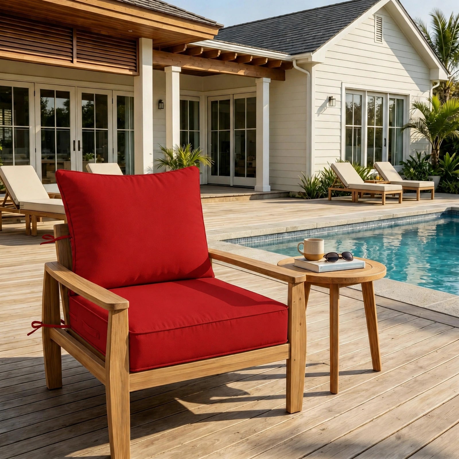 Outdoor Deep Seat Cushion Pillow Set-Red
