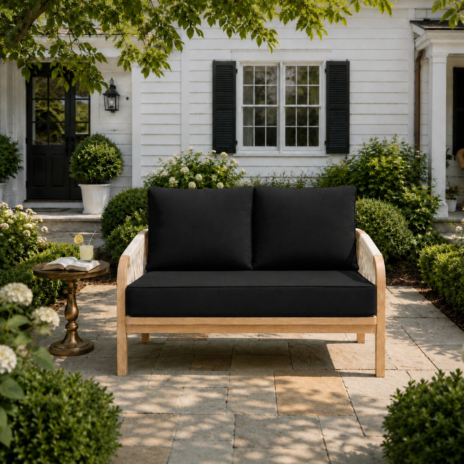 Outdoor Loveseat Cushion Set-Black-46 × 26 × 5 inch