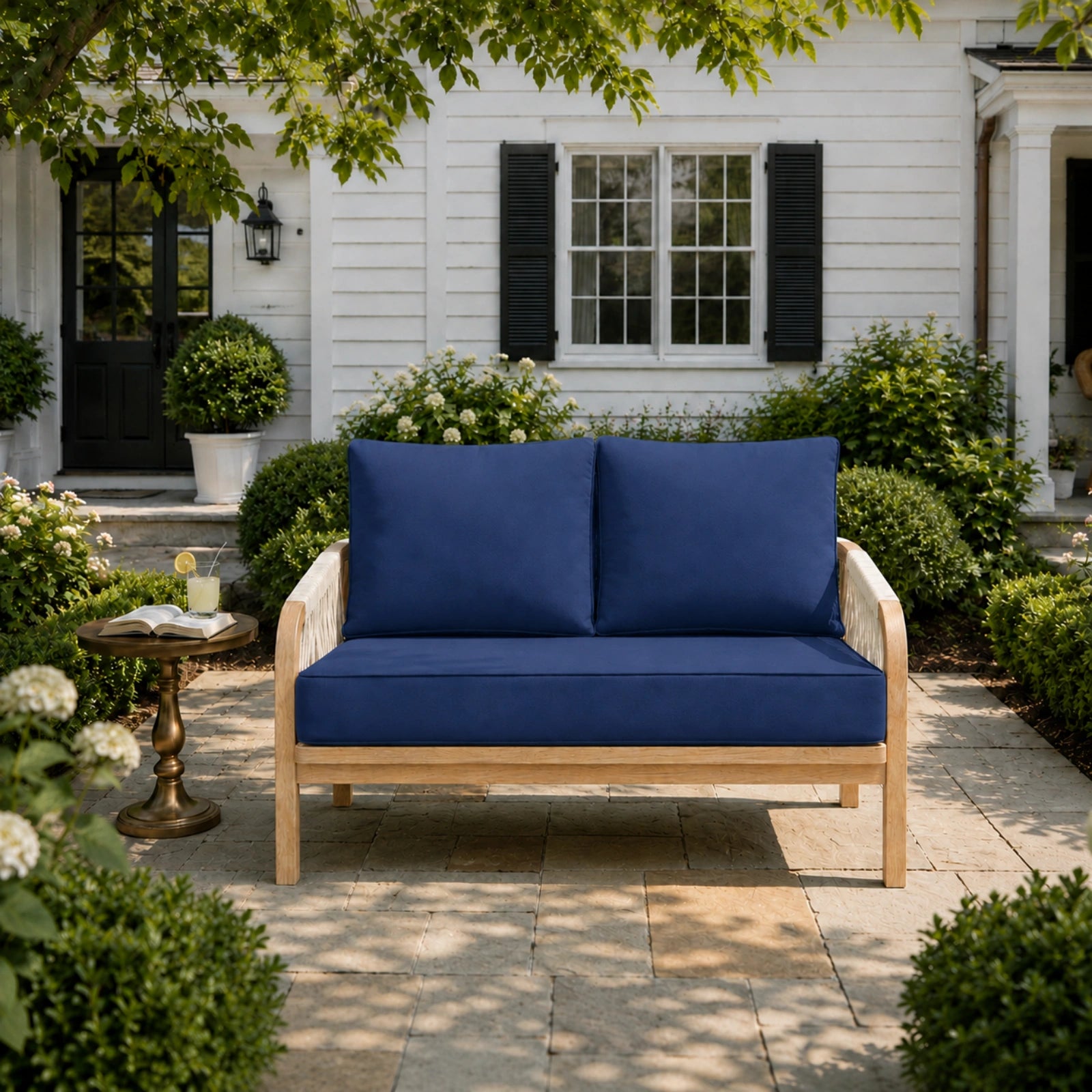 Outdoor Loveseat Cushion Set-Blue-46 × 26 × 5 inch