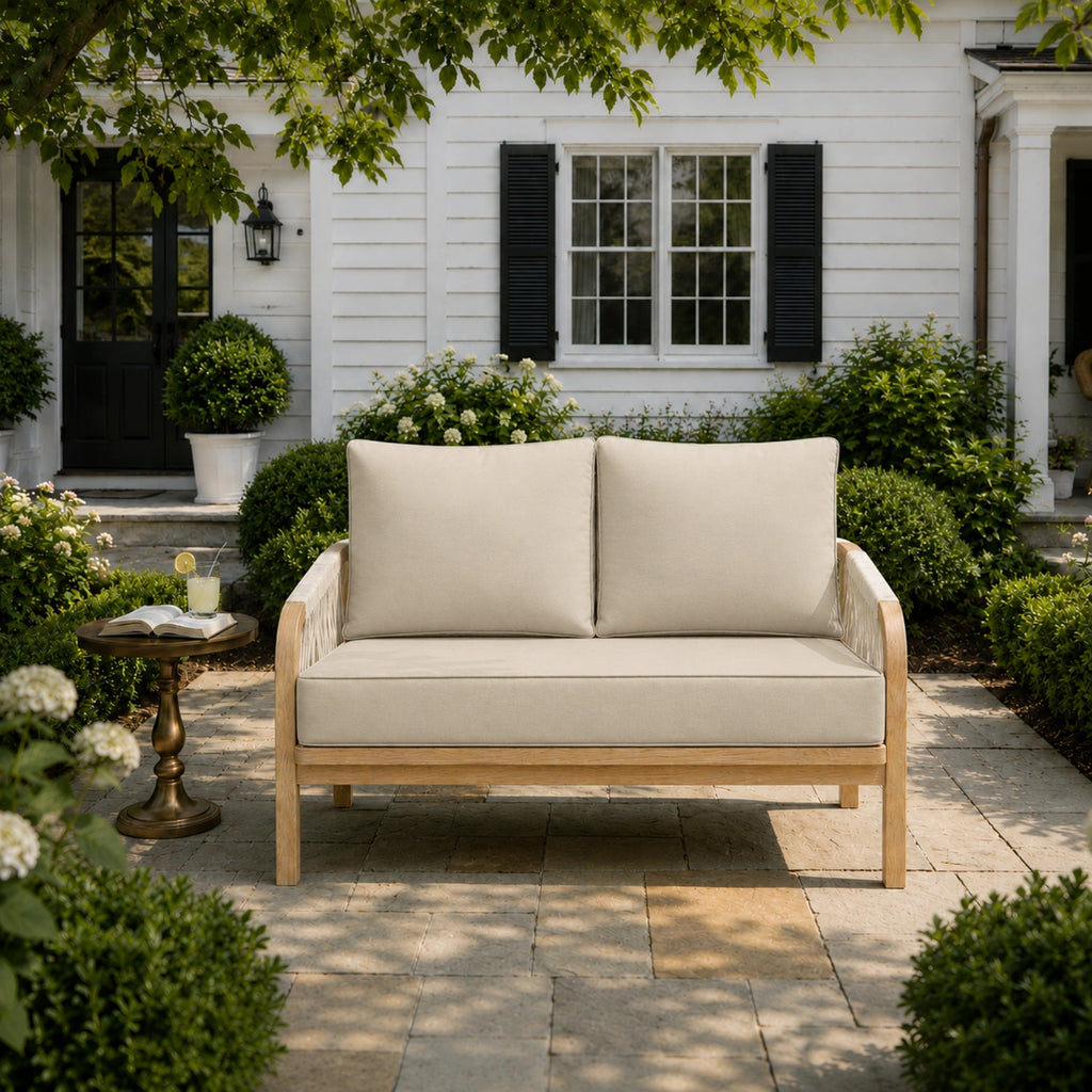 Outdoor Loveseat Cushion Set-Cream-46 × 26 × 5 inch