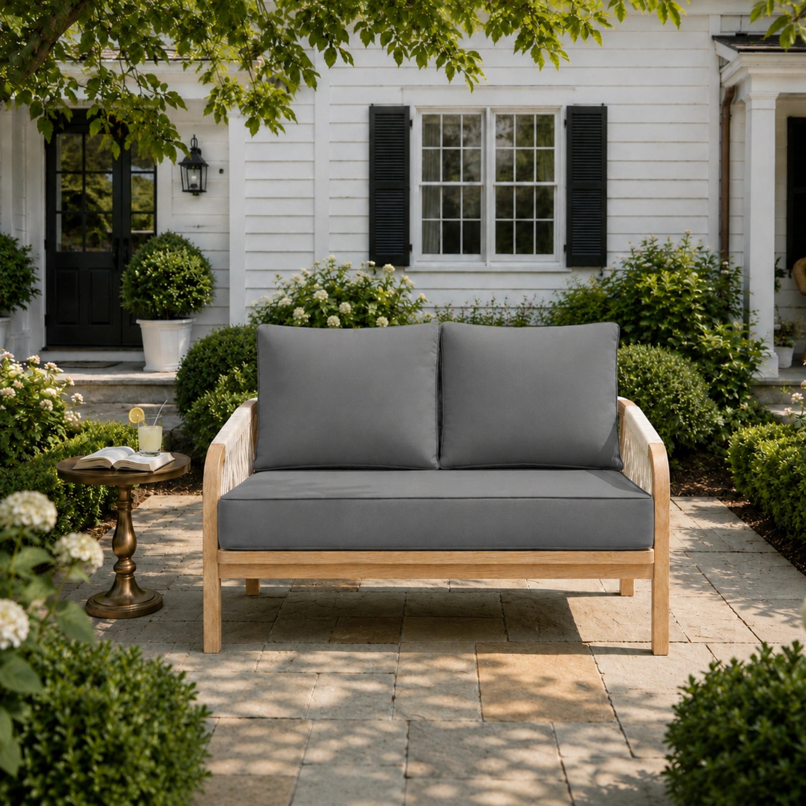 Outdoor Loveseat Cushion Set-Light Gray-46 × 26 × 5 inch