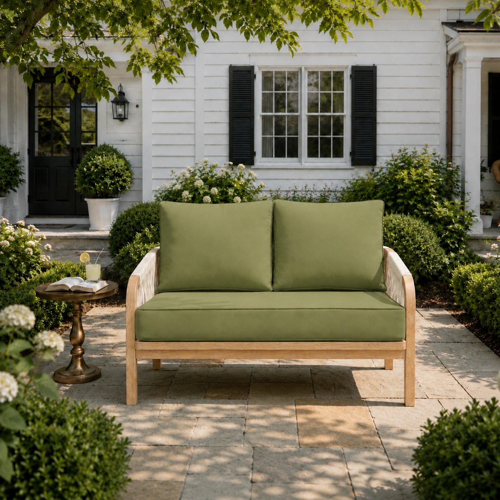 Outdoor Loveseat Cushion Set-Light Green-46 × 26 × 5 inch
