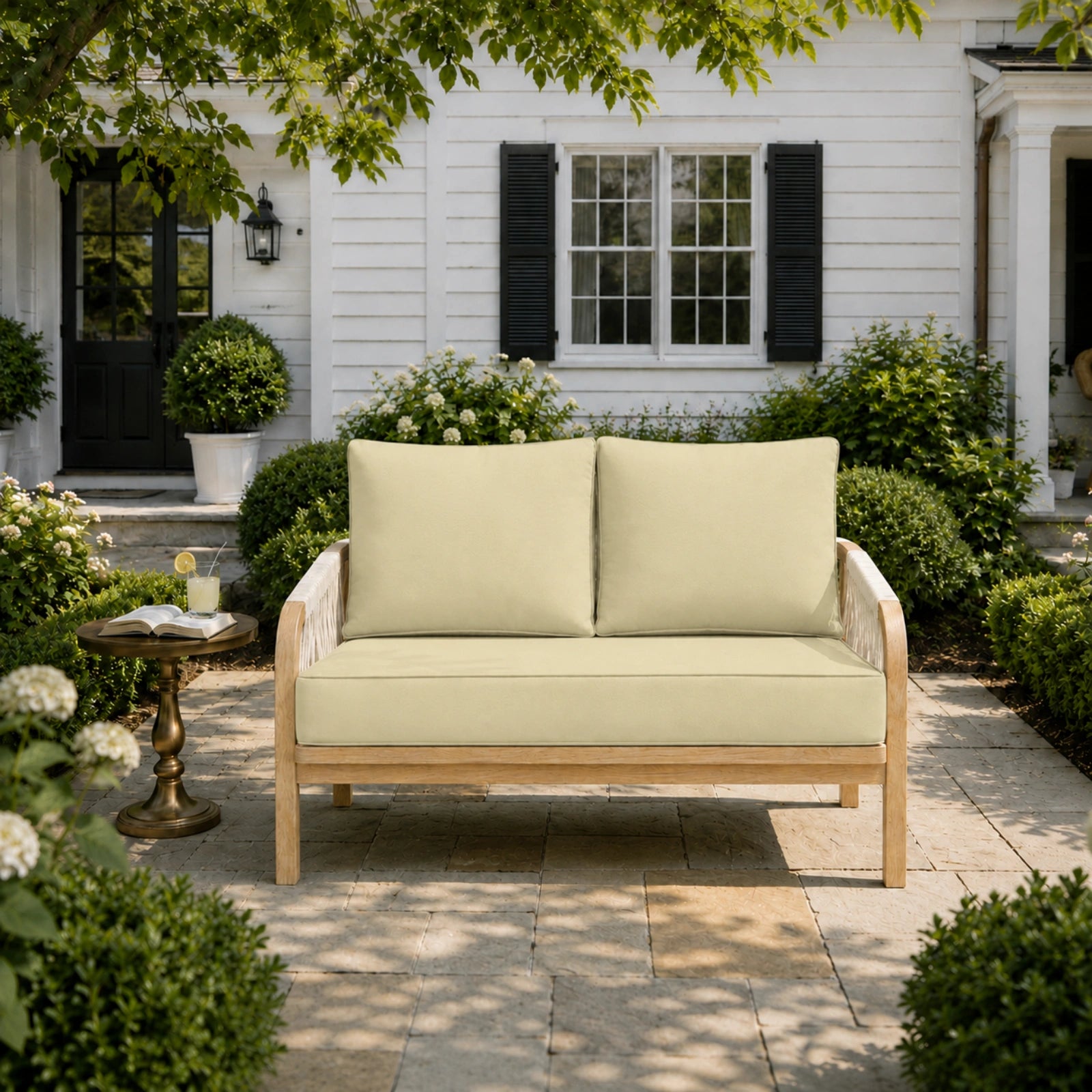 Outdoor Loveseat Cushion Set-Light Yellow-46 × 26 × 5 inch