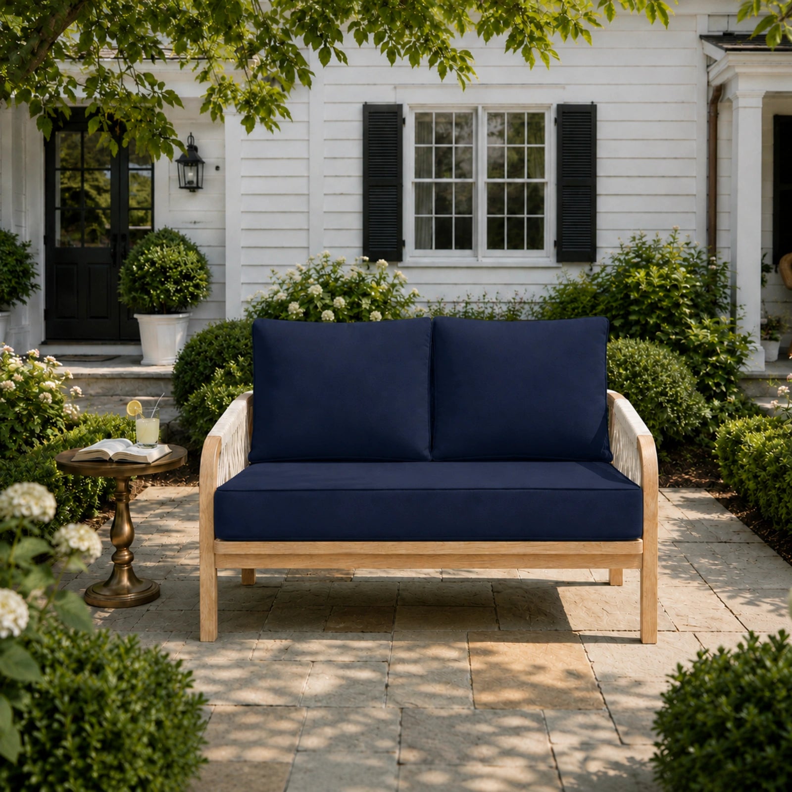 Outdoor Loveseat Cushion Set-Navy-46 × 26 × 5 inch