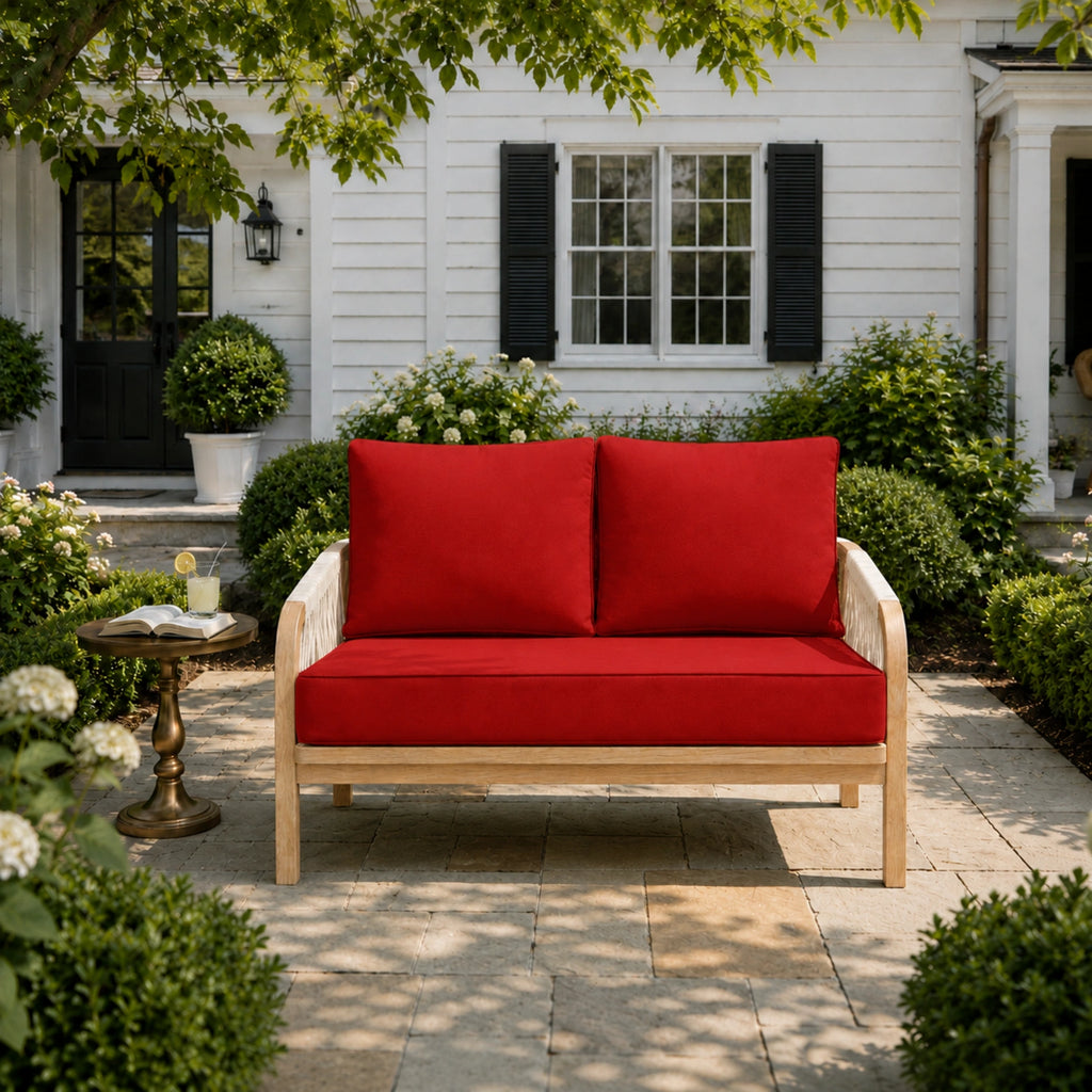 Outdoor Loveseat Cushion Set-Red-46 × 26 × 5 inch