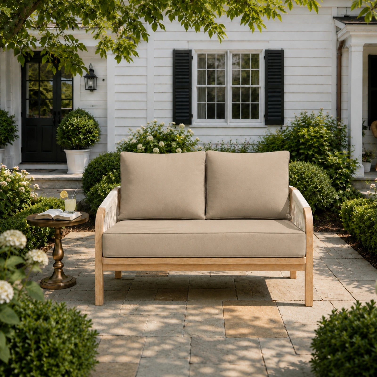 Outdoor Loveseat Cushion Set-Sand-46 × 26 × 5 inch