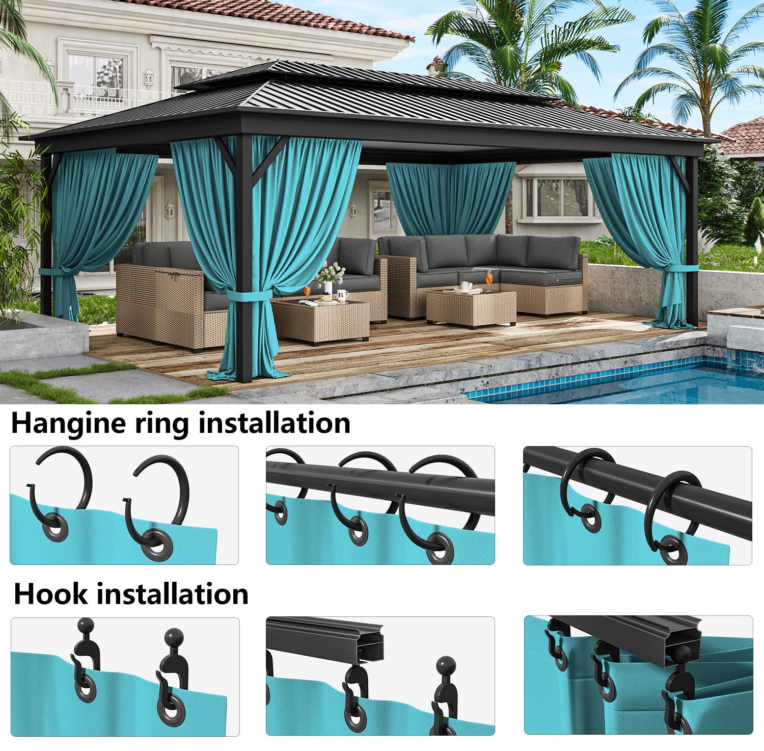 Outdoor Blackout Curtains 4 Panels, Grommet Top