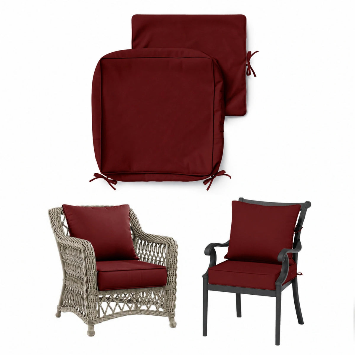 Patio Cushion & Chair Cover Set-Burgundy