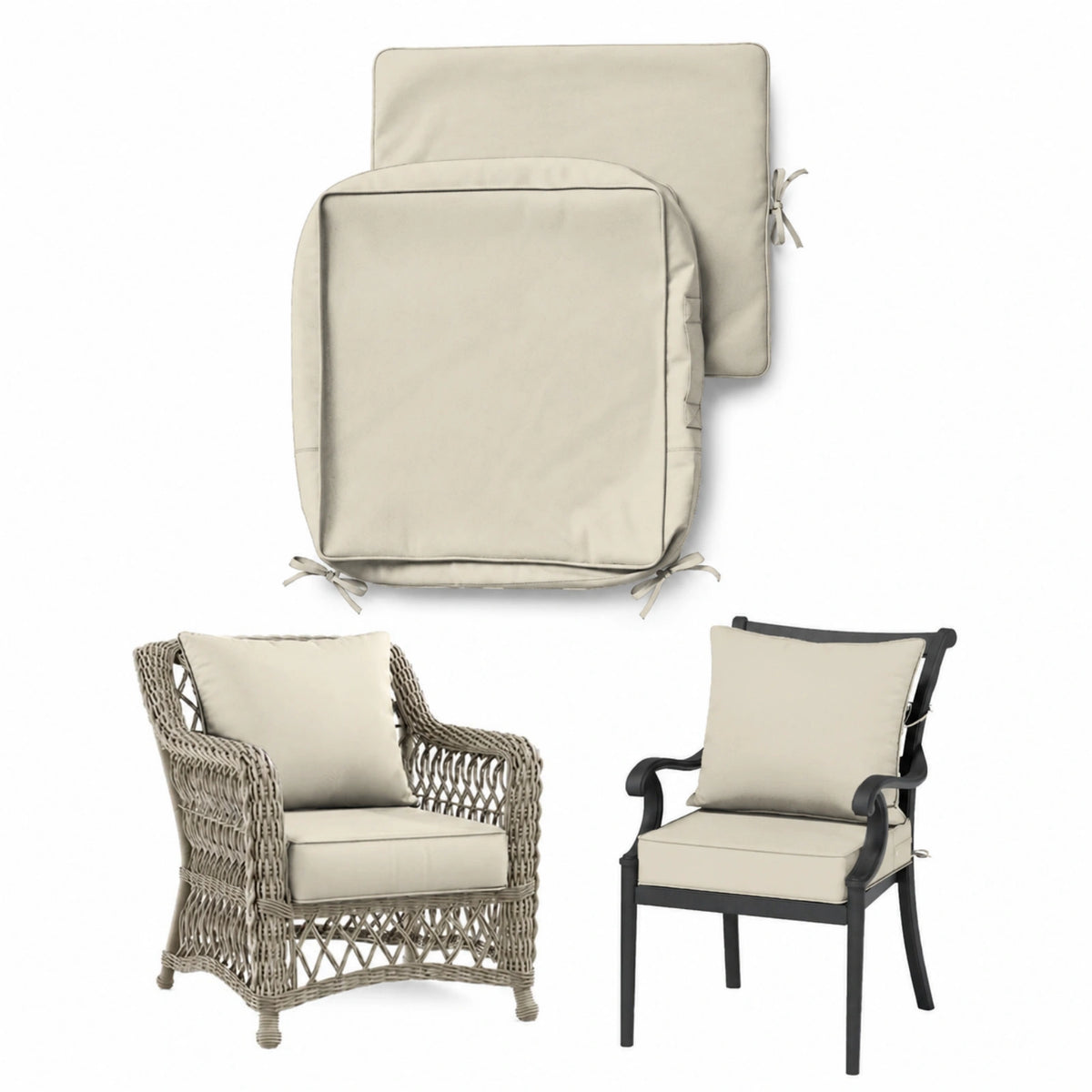 Patio Cushion & Chair Cover Set-Cream