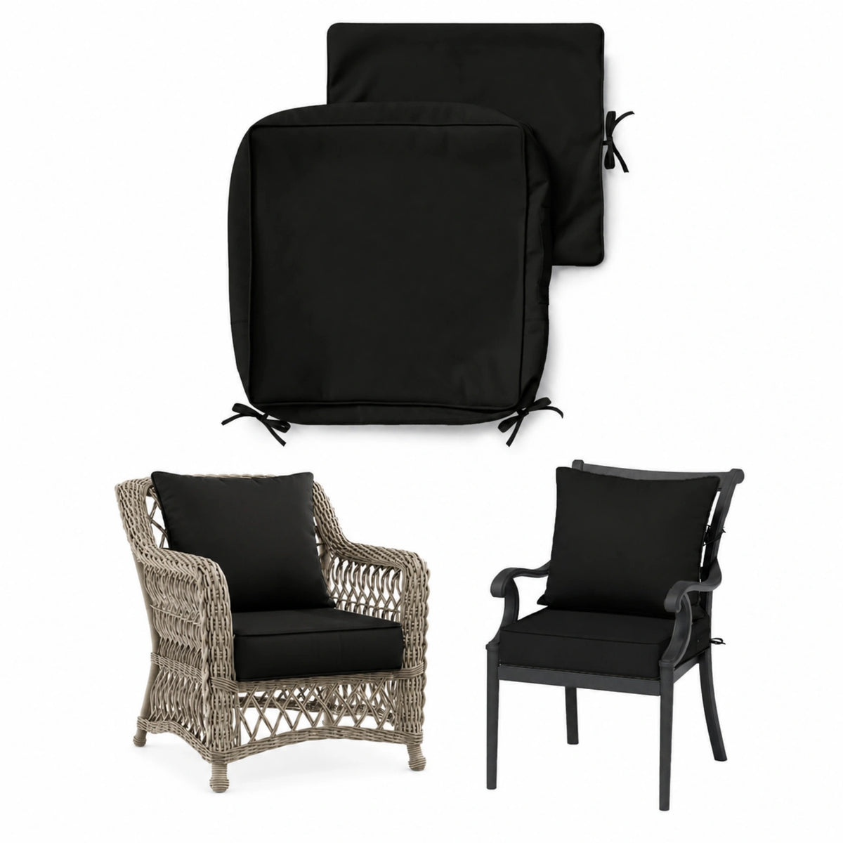 Patio Cushion & Chair Cover Set-Black