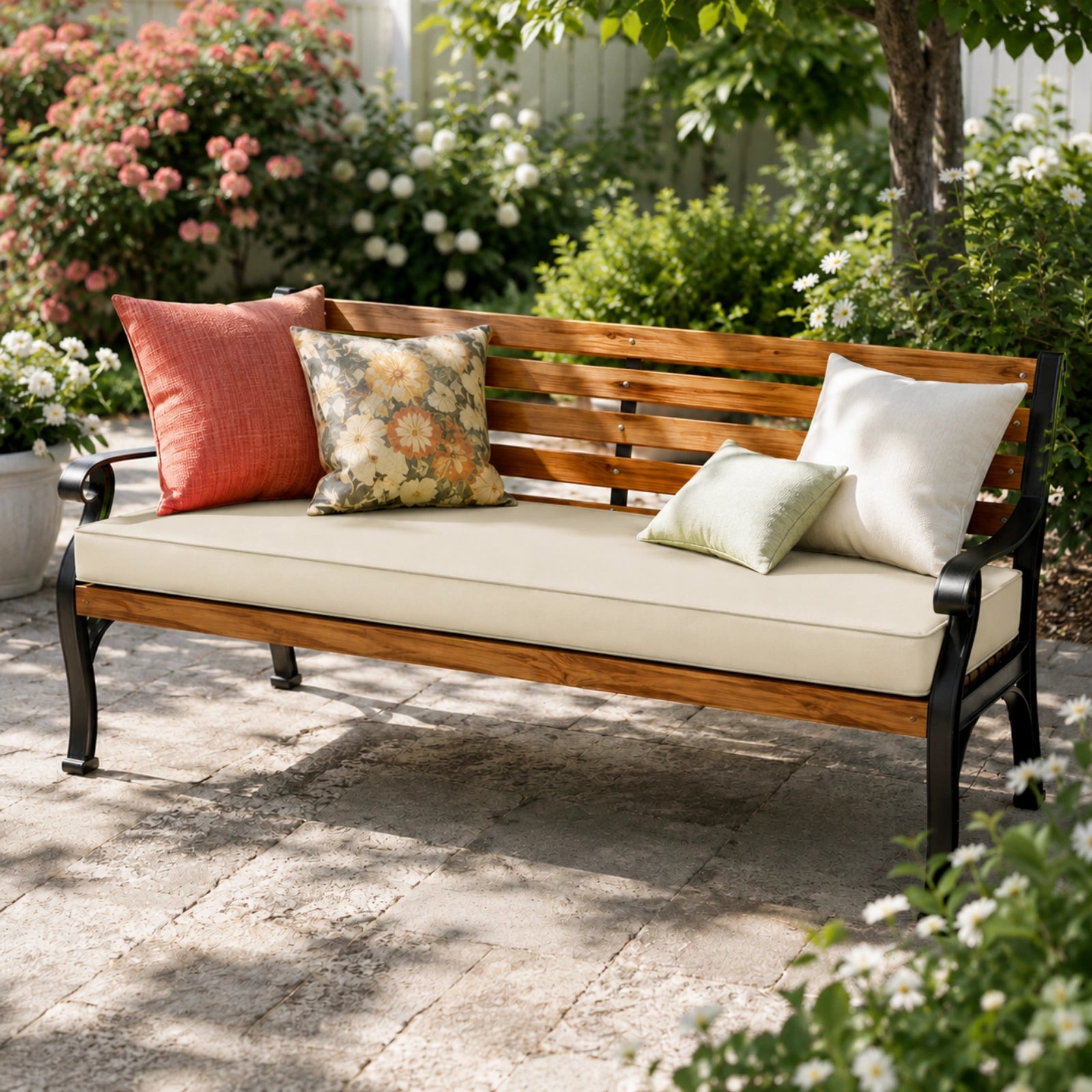 Patio Garden Bench Cushion-Cream