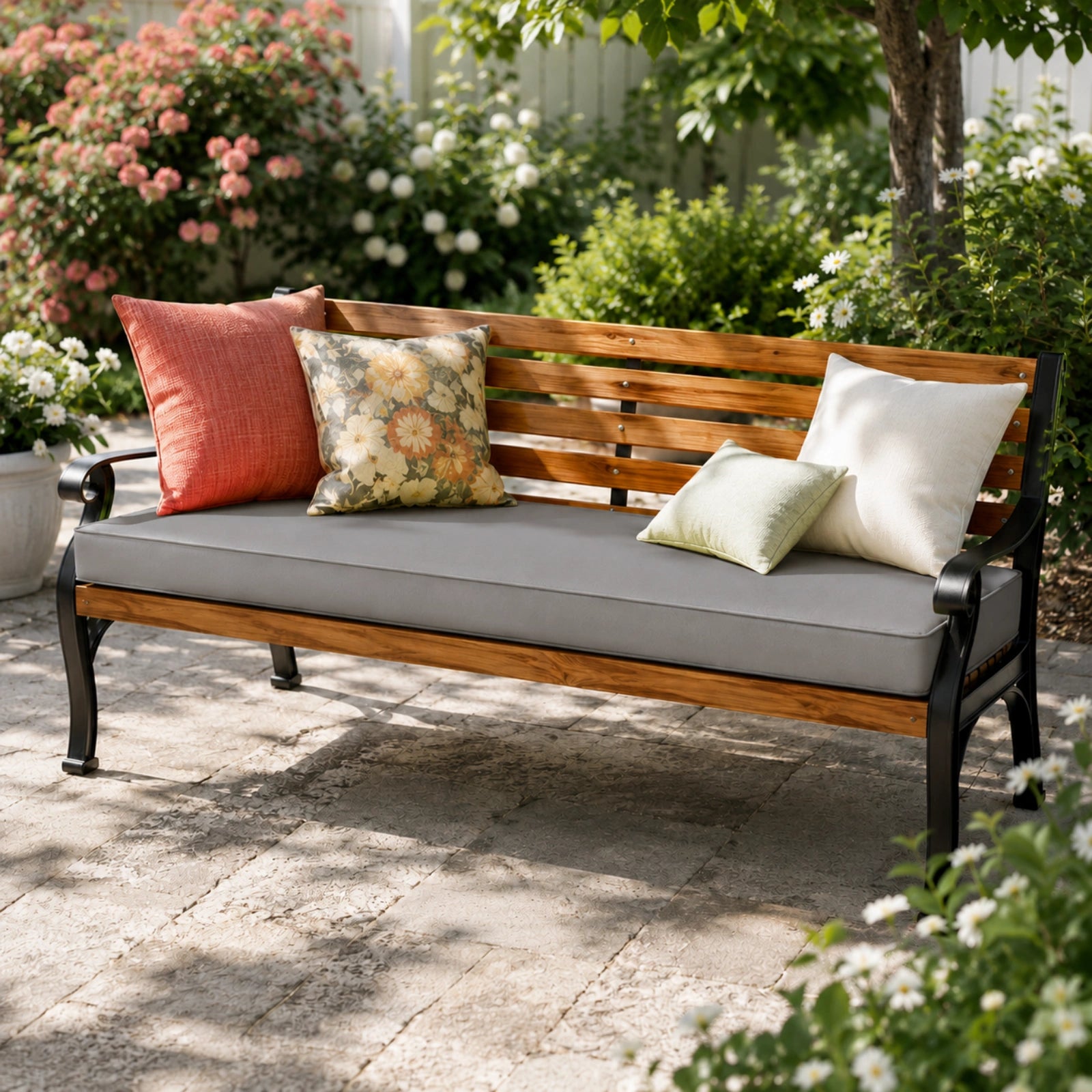 Patio Garden Bench Cushion-Light Gray